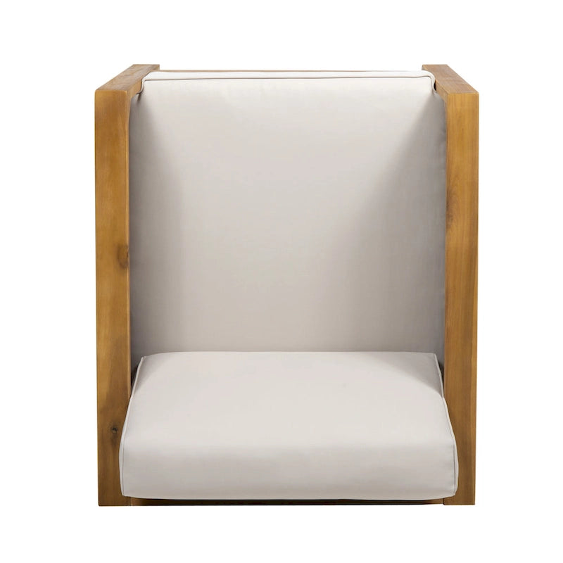 Acacia Wood and Wicker Club Chair with Cushion Slatted Design Weather-Resistant