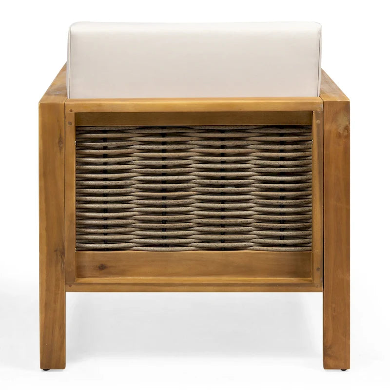 Acacia Wood and Wicker Club Chair with Cushion Slatted Design Weather-Resistant
