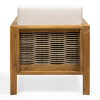Acacia Wood and Wicker Club Chair with Cushion Slatted Design Weather-Resistant