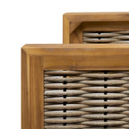 Acacia Wood and Wicker Club Chair with Cushion Slatted Design Weather-Resistant
