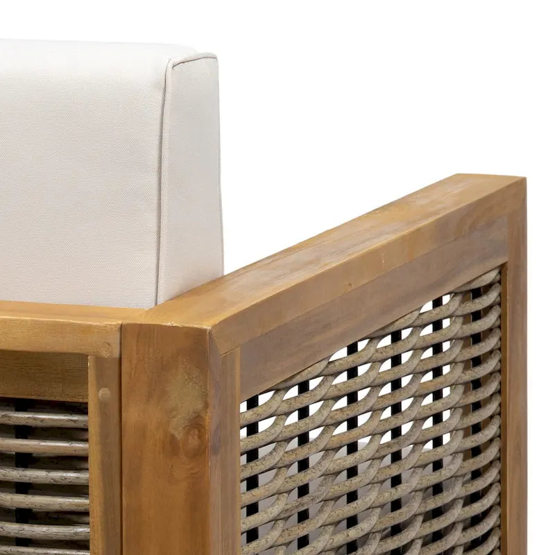 Acacia Wood and Wicker Club Chair with Cushion Slatted Design Weather-Resistant