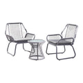 3-Piece Wicker Chat Set Gray/White 2 Chairs 1 Glass Table for 2 People