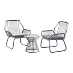 3-Piece Wicker Chat Set Gray/White 2 Chairs 1 Glass Table for 2 People
