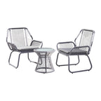 3-Piece Wicker Chat Set Gray/White 2 Chairs 1 Glass Table for 2 People