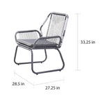 3-Piece Wicker Chat Set Gray/White 2 Chairs 1 Glass Table for 2 People