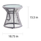 3-Piece Wicker Chat Set Gray/White 2 Chairs 1 Glass Table for 2 People