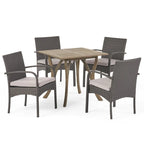 5-Piece Patio Dining Set for 4 People Acacia Wood Table Wicker Chairs