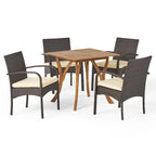 5-Piece Patio Dining Set for 4 People Acacia Wood Table Wicker Chairs