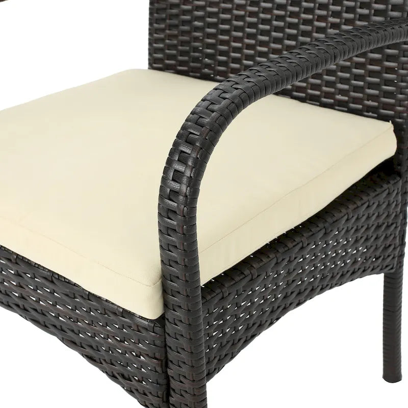 5-Piece Patio Dining Set for 4 People Acacia Wood Table Wicker Chairs