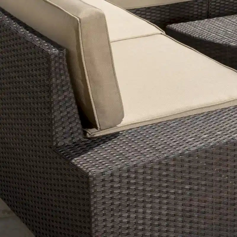 12-Piece PE Wicker Sofa Set Brown with Cushions 2 Ends 6 Armless 2 Corners 2 Tables