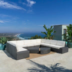 12-Piece PE Wicker Sofa Set Brown with Cushions 2 Ends 6 Armless 2 Corners 2 Tables