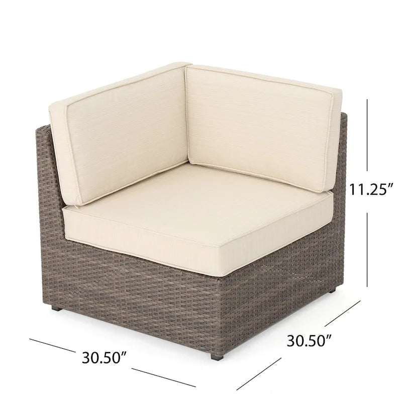 12-Piece PE Wicker Sofa Set Brown with Cushions 2 Ends 6 Armless 2 Corners 2 Tables