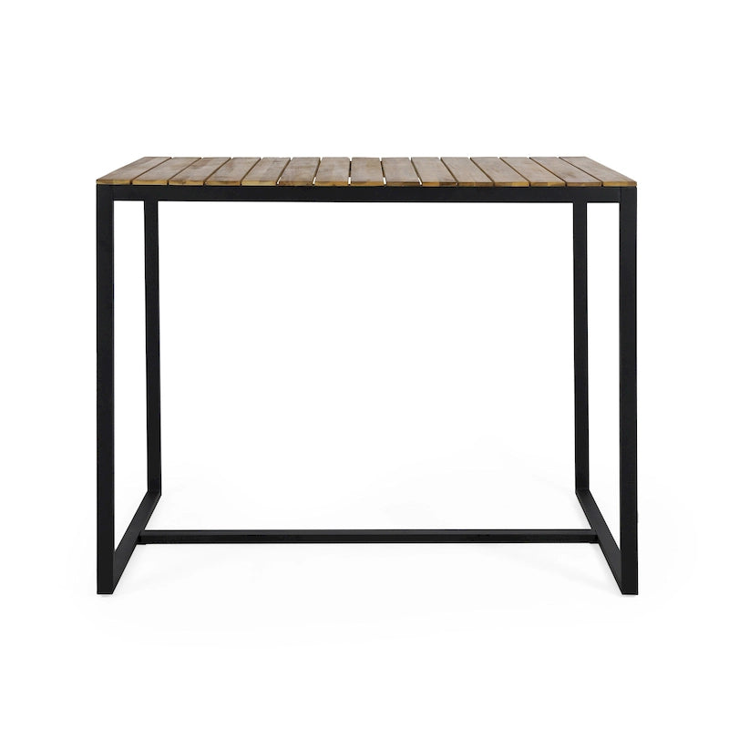 Acacia Wood Bar Table Teak/Gray with Black Iron Frame Industrial Style