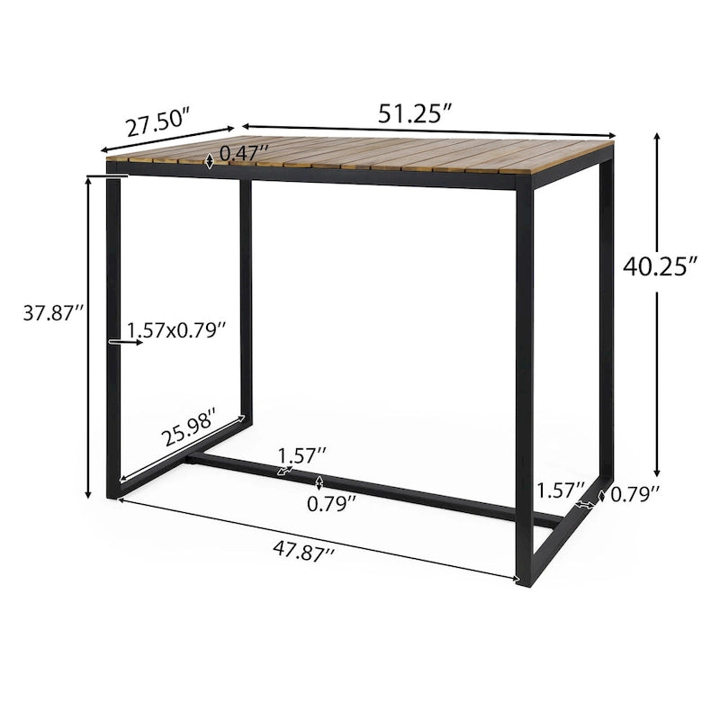 Acacia Wood Bar Table Teak/Gray with Black Iron Frame Industrial Style