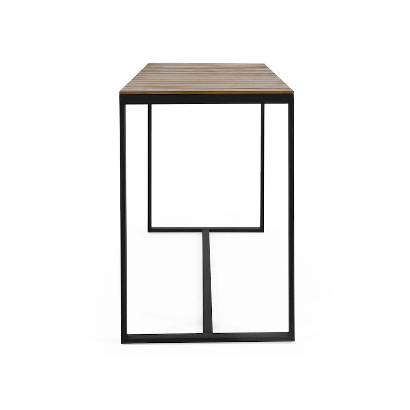 Acacia Wood Bar Table Teak/Gray with Black Iron Frame Industrial Style