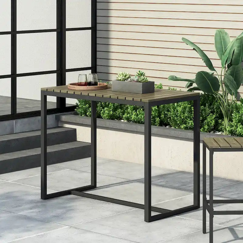 Acacia Wood Bar Table Teak/Gray with Black Iron Frame Industrial Style