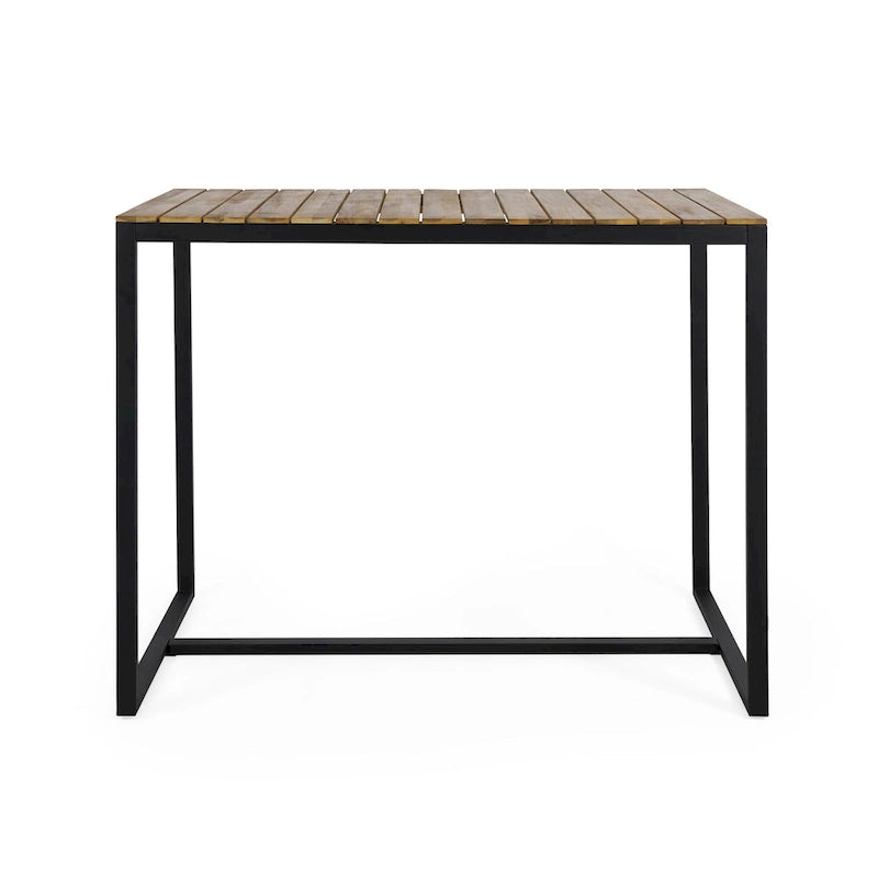 Acacia Wood Bar Table Teak/Gray with Black Iron Frame Industrial Style