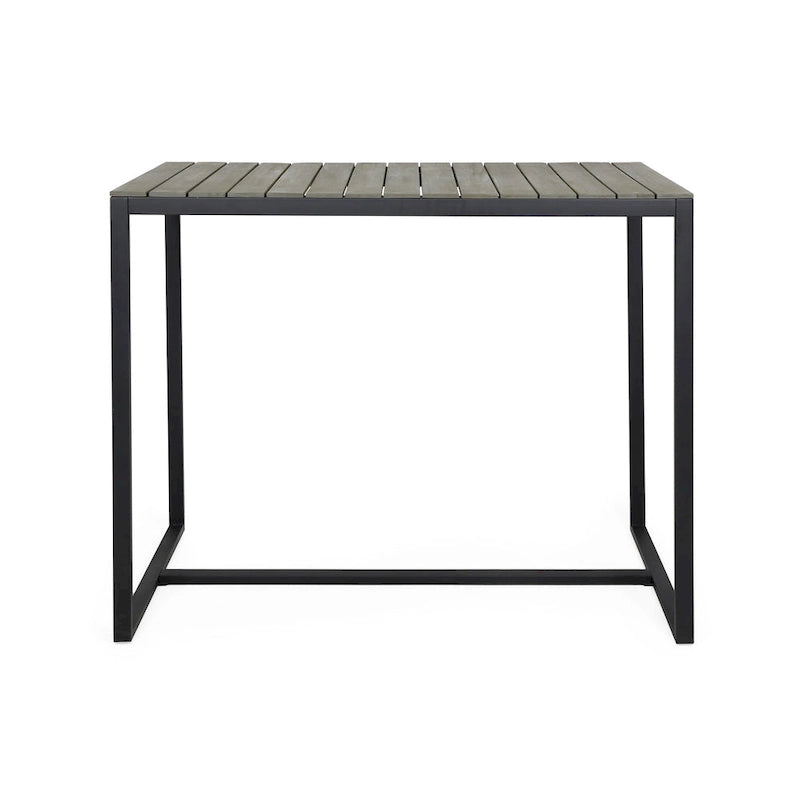 Acacia Wood Bar Table Teak/Gray with Black Iron Frame Industrial Style