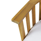 Acacia Wood Loveseat Teak Finish with White Cushions Slatted Design