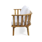 Acacia Wood Loveseat Teak Finish with White Cushions Slatted Design