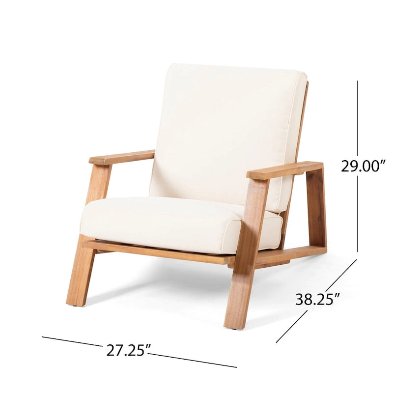 Acacia Wood Adirondack Club Chair with Cushion Contemporary Design