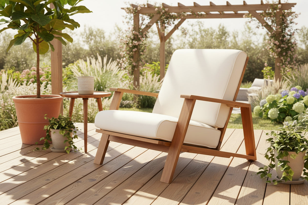 Acacia Wood Adirondack Club Chair with Cushion Contemporary Design