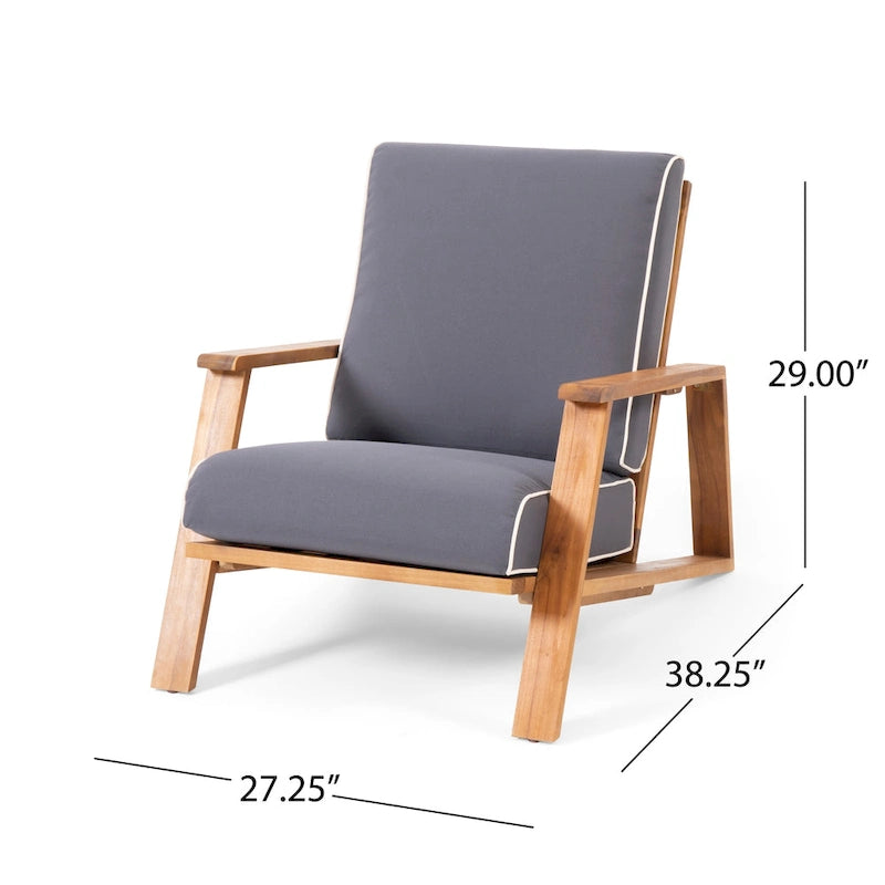 Acacia Wood Adirondack Club Chair with Cushion Contemporary Design