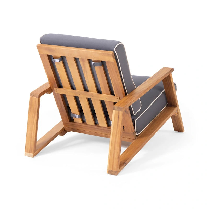 Acacia Wood Adirondack Club Chair with Cushion Contemporary Design