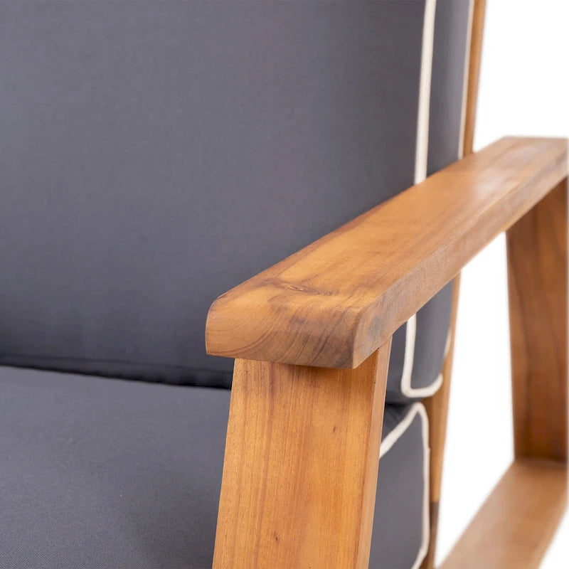 Acacia Wood Adirondack Club Chair with Cushion Contemporary Design