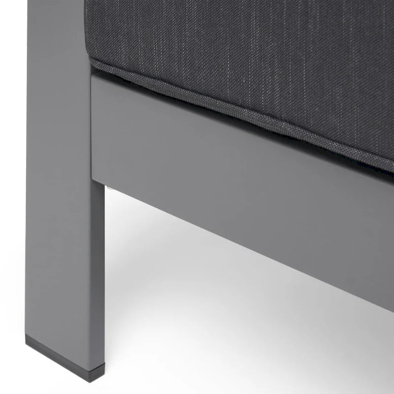 6-Piece Aluminum Chat Set Gray with Dark Gray Cushions for 5 People 1 Sofa 2 Chairs 3 Tables