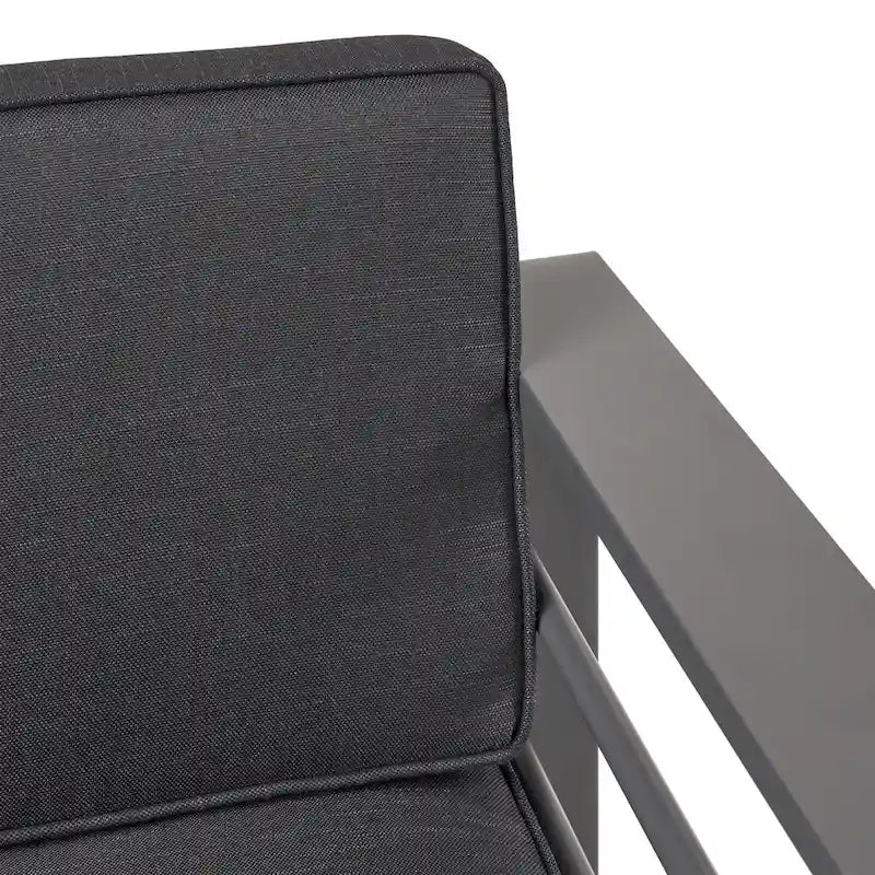 6-Piece Aluminum Chat Set Gray with Dark Gray Cushions for 5 People 1 Sofa 2 Chairs 3 Tables