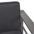 6-Piece Aluminum Chat Set Gray with Dark Gray Cushions for 5 People 1 Sofa 2 Chairs 3 Tables