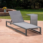 2-Piece Aluminum Chaise Lounge Set Gray Mesh Armless with C-Shaped Table