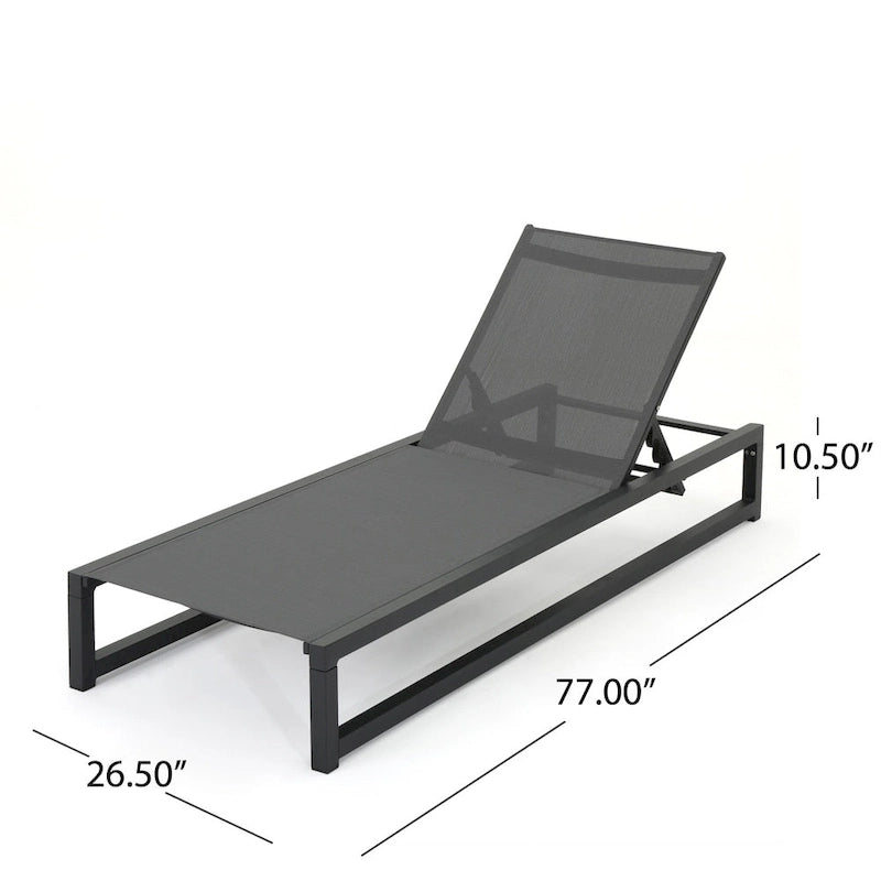 2-Piece Aluminum Chaise Lounge Set Gray Mesh Armless with C-Shaped Table