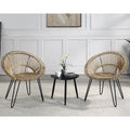 3-Piece Wicker Bistro Set Black Aluminum Frame 2 Round Chairs 1 Table