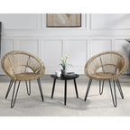 3-Piece Wicker Bistro Set Black Aluminum Frame 2 Round Chairs 1 Table
