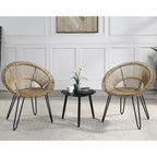 3-Piece Wicker Bistro Set Black Aluminum Frame 2 Round Chairs 1 Table
