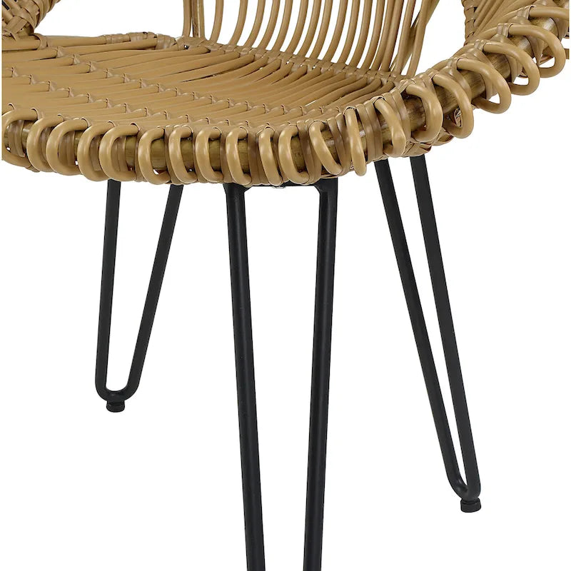 3-Piece Wicker Bistro Set Black Aluminum Frame 2 Round Chairs 1 Table