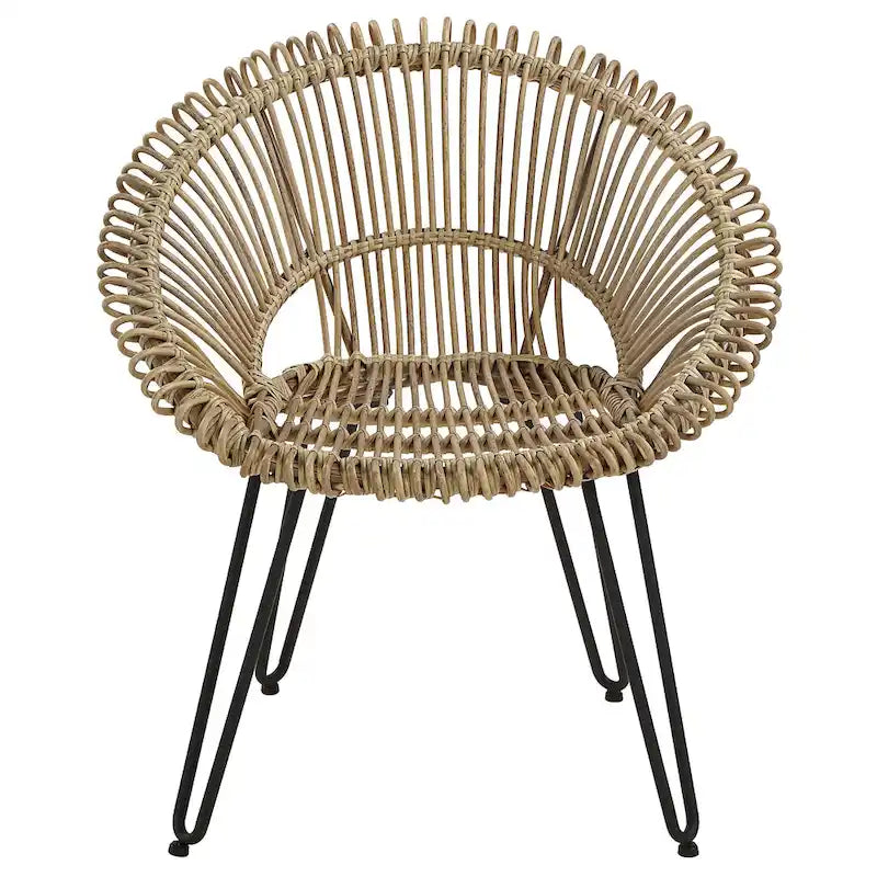 3-Piece Wicker Bistro Set Black Aluminum Frame 2 Round Chairs 1 Table