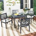 5-Piece Acacia Wood Dining Set for 4 People 4 Armchairs with Beige Cushions