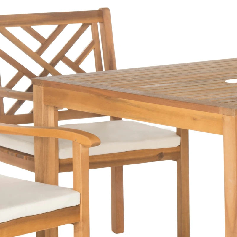 5-Piece Acacia Wood Dining Set for 4 People 4 Armchairs with Beige Cushions