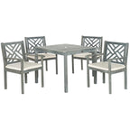 5-Piece Acacia Wood Dining Set for 4 People 4 Armchairs with Beige Cushions