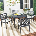 5-Piece Acacia Wood Dining Set for 4 People 4 Armchairs with Beige Cushions
