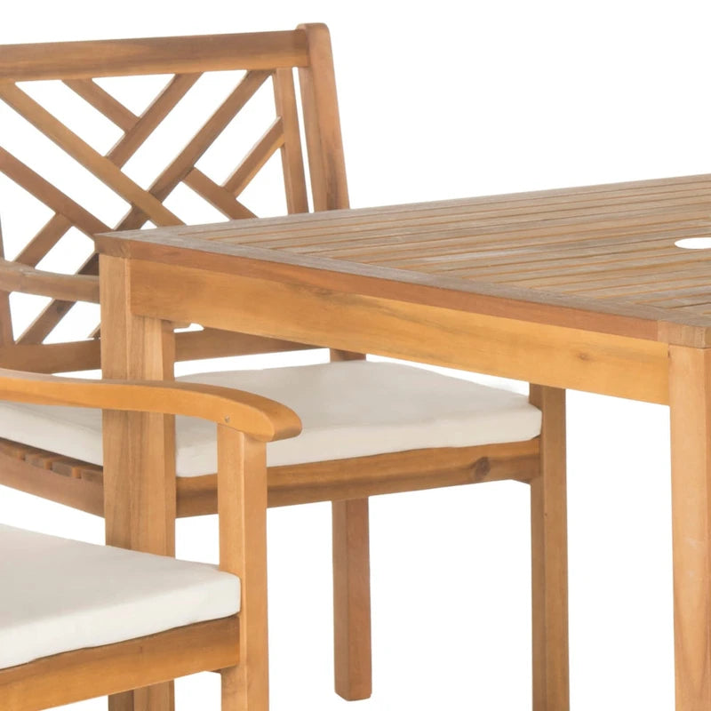 5-Piece Acacia Wood Dining Set for 4 People 4 Armchairs with Beige Cushions