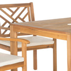 5-Piece Acacia Wood Dining Set for 4 People 4 Armchairs with Beige Cushions