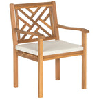 5-Piece Acacia Wood Dining Set for 4 People 4 Armchairs with Beige Cushions