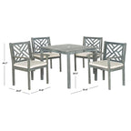 5-Piece Acacia Wood Dining Set for 4 People 4 Armchairs with Beige Cushions