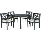 5-Piece Acacia Wood Dining Set for 4 People 4 Armchairs with Beige Cushions