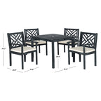 5-Piece Acacia Wood Dining Set for 4 People 4 Armchairs with Beige Cushions