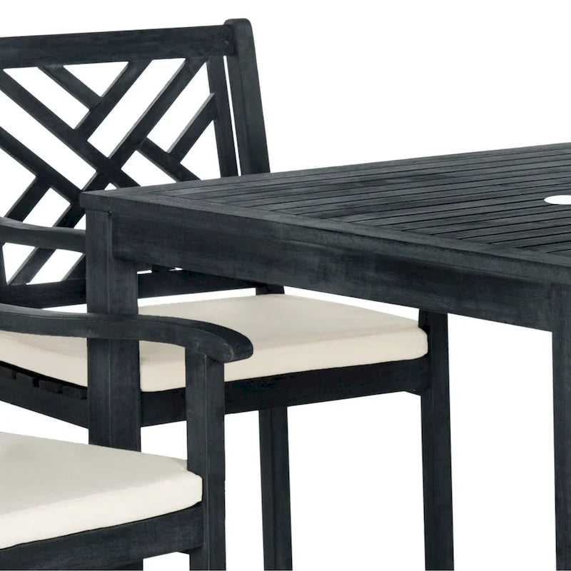 5-Piece Acacia Wood Dining Set for 4 People 4 Armchairs with Beige Cushions